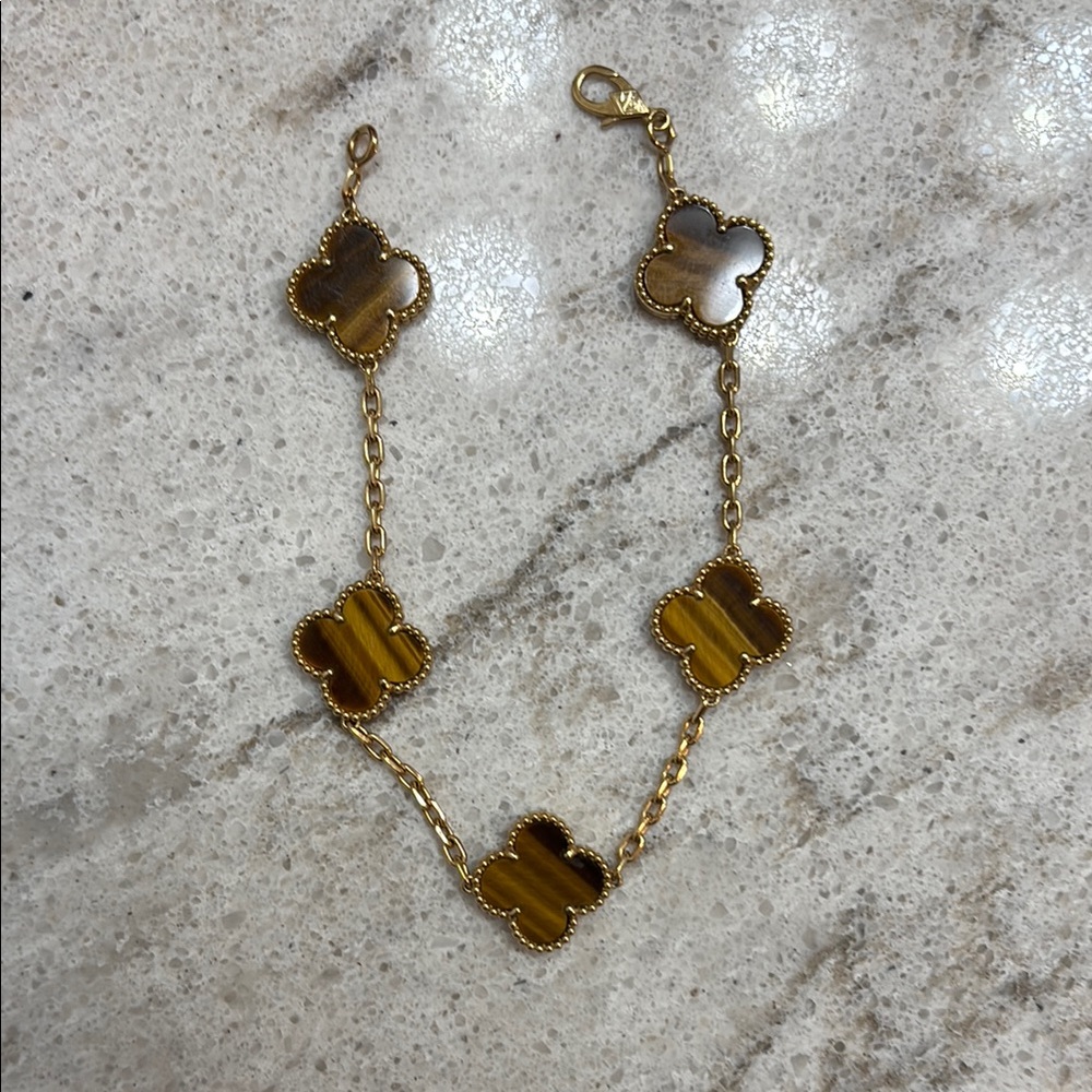 Gold and Brown Clover Bracelet